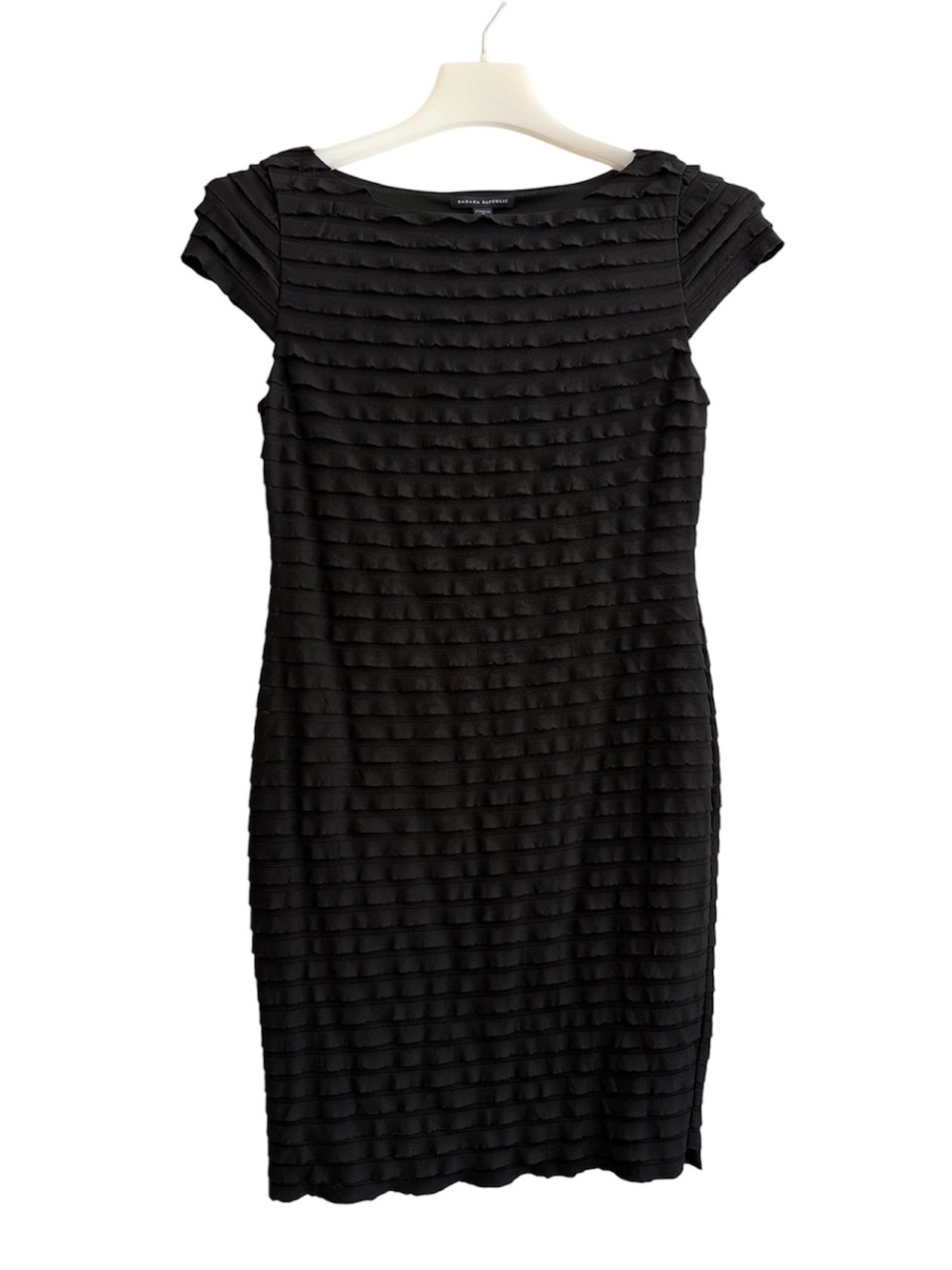 NWT Banana Republic Black Textured Ruffle Sheath Midi Dress Small LBD